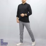 تیشرت مشکی آستین بلند نیم زیپ پنبه ای
