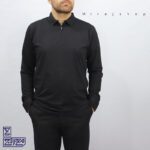 تیشرت مشکی آستین بلند نیم زیپ پنبه ای