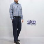 پیراهن تترون چهار خونه یقه دار