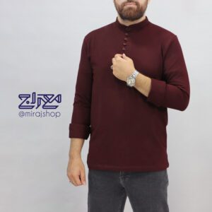بلوز پنبه یقه ایستاده دکمه بندی