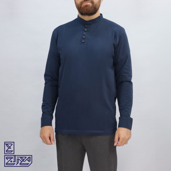 بلوز پنبه کِشی یقه ایستاده دکمه بندی - Image 9