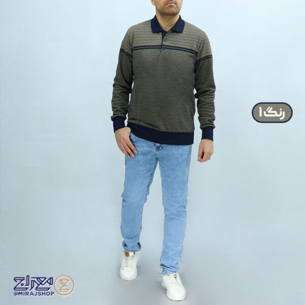 بلوز مردانه پنبه ژاکارد یقه دار