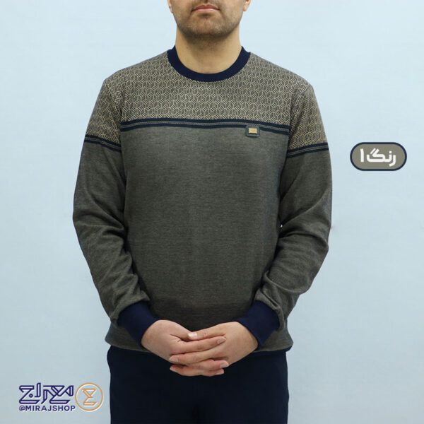 بلوز مردانه پنبه ژاکارد یقه گرد