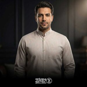 پیراهن مردانه پنبه کنفی بافت اسلپ یقه دیپلمات