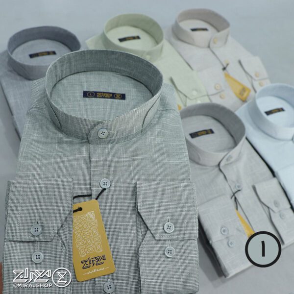 پیراهن مردانه پنبه کنفی بافت اسلپ یقه دیپلمات