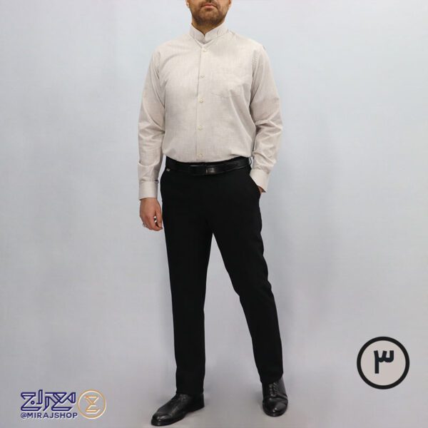 پیراهن مردانه پنبه کنفی بافت اسلپ یقه دیپلمات