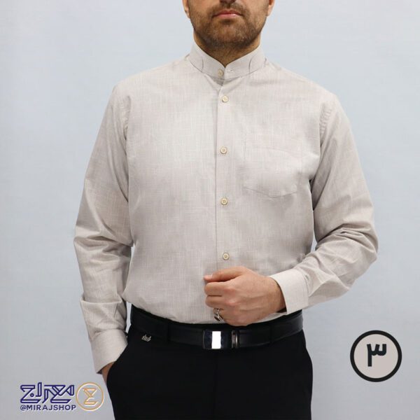 پیراهن مردانه پنبه کنفی بافت اسلپ یقه دیپلمات
