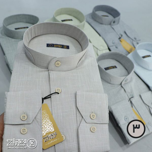 پیراهن مردانه پنبه کنفی بافت اسلپ یقه دیپلمات