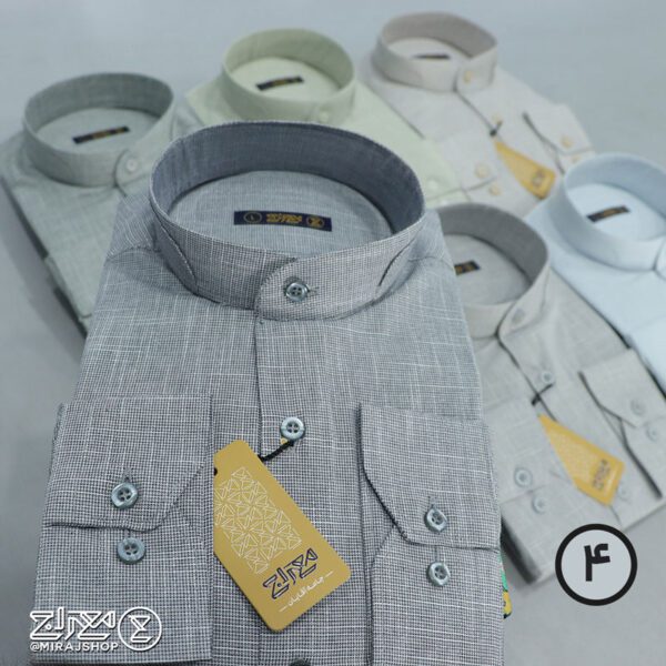 پیراهن مردانه پنبه کنفی بافت اسلپ یقه دیپلمات