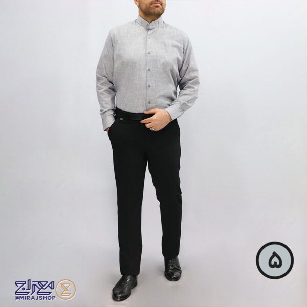 پیراهن مردانه پنبه کنفی بافت اسلپ یقه دیپلمات