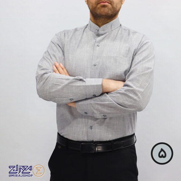 پیراهن مردانه پنبه کنفی بافت اسلپ یقه دیپلمات