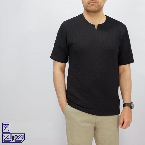 تیشرت پنبه ژاکارد یقه کوبایی 2196