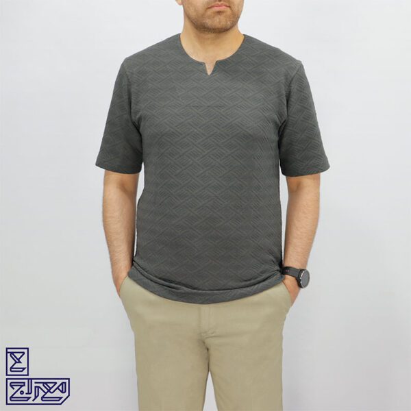 تیشرت پنبه ژاکارد یقه کوبایی 2196