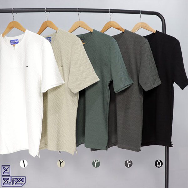 تیشرت پنبه ژاکارد یقه کوبایی 2196