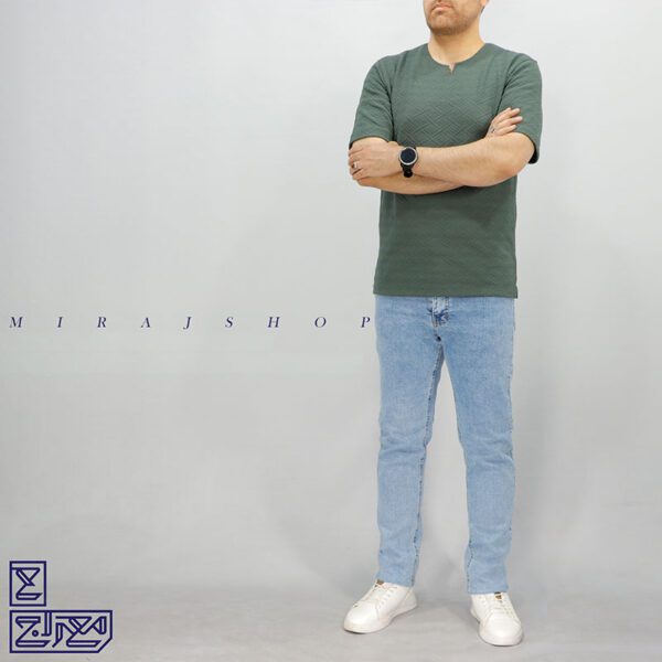 تیشرت پنبه ژاکارد یقه کوبایی 2196