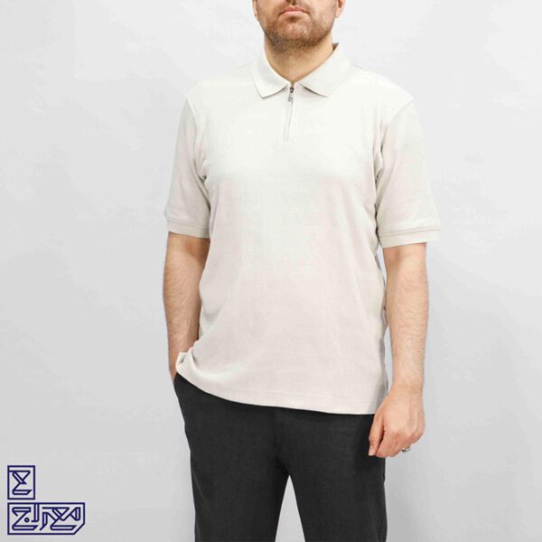تیشرت پنبه بیسکویتی آستین کوتاه نیم زیپ 2198