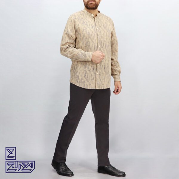 پیراهن پنبه کنفی یقه ایستاده