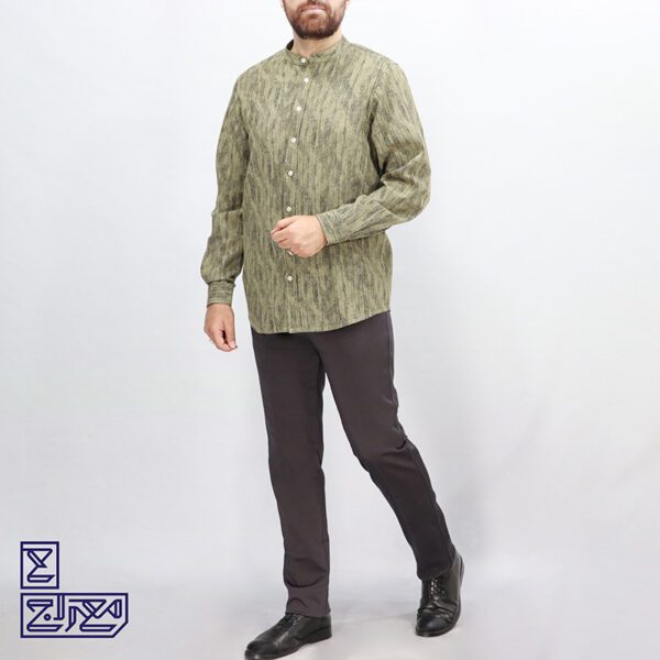 پیراهن پنبه کنفی یقه ایستاده