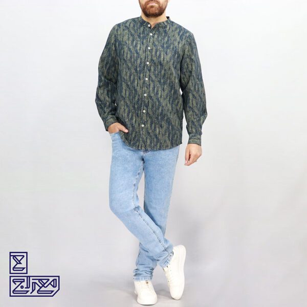 پیراهن پنبه کنفی یقه ایستاده