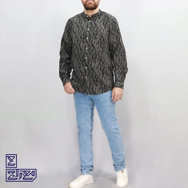 پیراهن پنبه کنفی یقه ایستاده