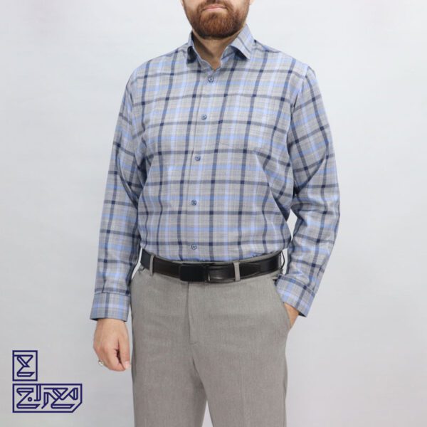 پیراهن تترون چهار خونه یقه دار