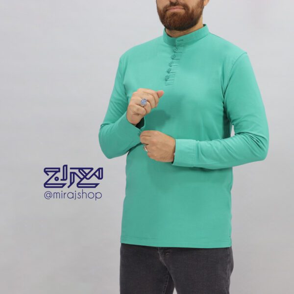 بلوز پنبه یقه ایستاده دکمه بندی