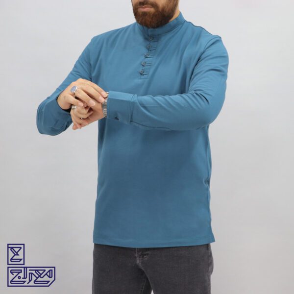 بلوز پنبه یقه ایستاده دکمه بندی