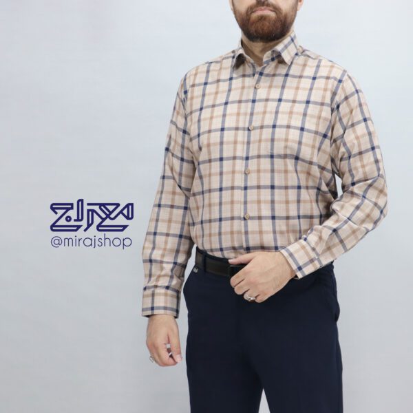 پیراهن تترون چهار خونه یقه دار