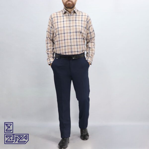 پیراهن تترون چهار خونه یقه دار