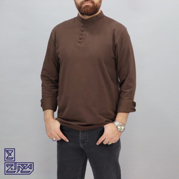 بلوز پنبه یقه ایستاده دکمه بندی