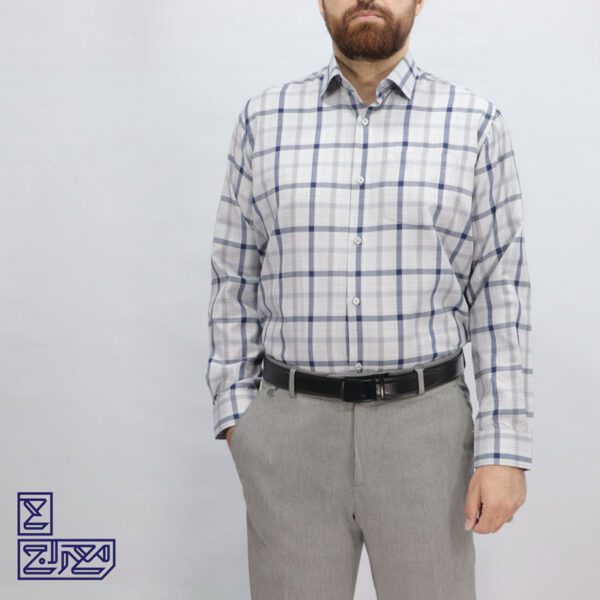 پیراهن تترون چهار خونه یقه دار