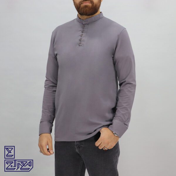 بلوز پنبه یقه ایستاده دکمه بندی