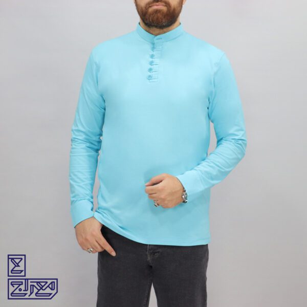 بلوز پنبه یقه ایستاده دکمه بندی