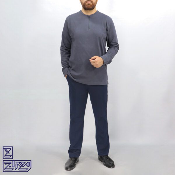 بلوز پنبه زنبوری یقه گرد نیم زیپ - Image 3