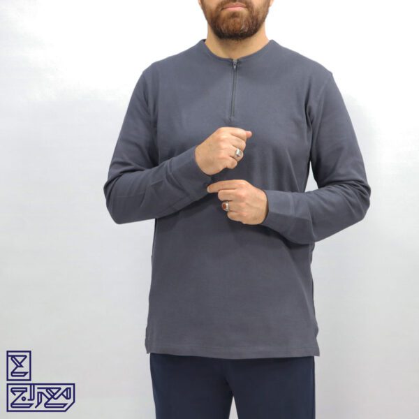 بلوز پنبه زنبوری یقه گرد نیم زیپ - Image 4