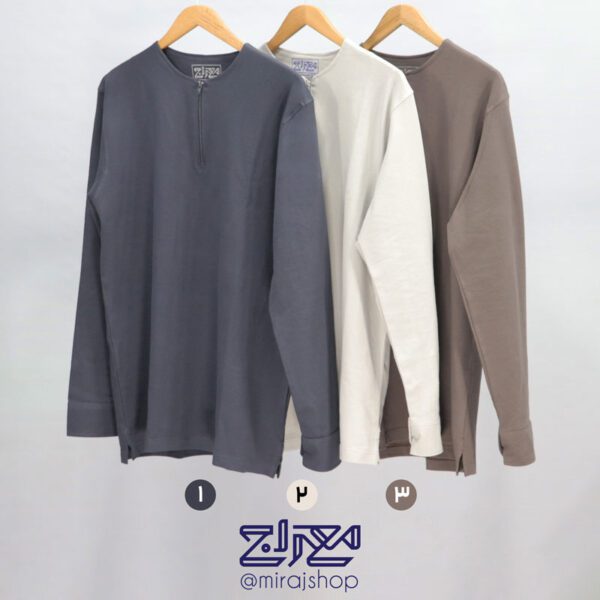 بلوز پنبه زنبوری یقه گرد نیم زیپ - Image 2