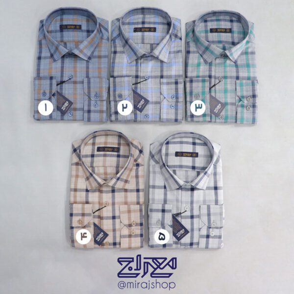 پیراهن تترون چهار خونه یقه دار