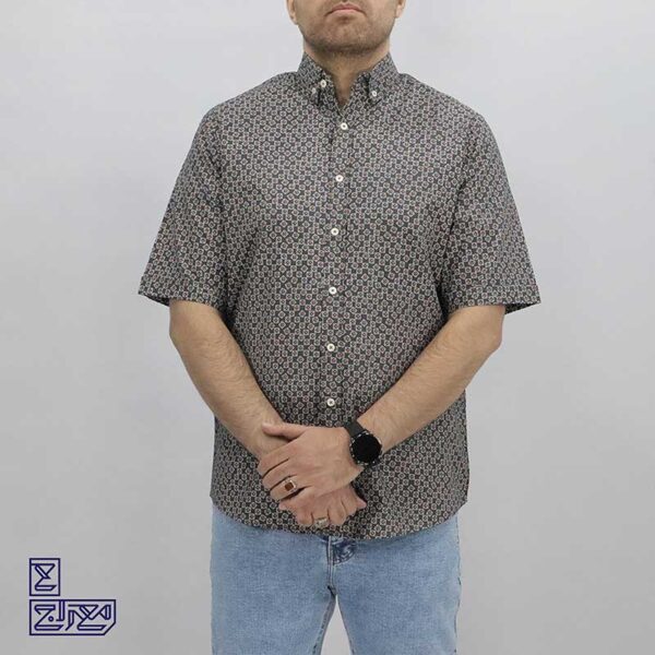 پیراهن پنبه چاپی آستین کوتاه آرمان