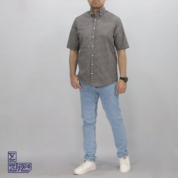 پیراهن پنبه چاپی آستین کوتاه آرمان