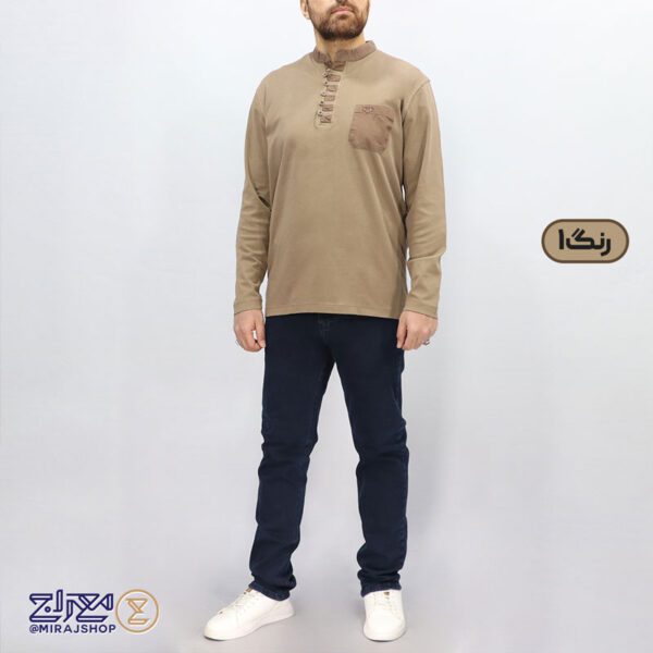 بلوز مردانه پنبه ای یقه فرنج دکمه بندی
