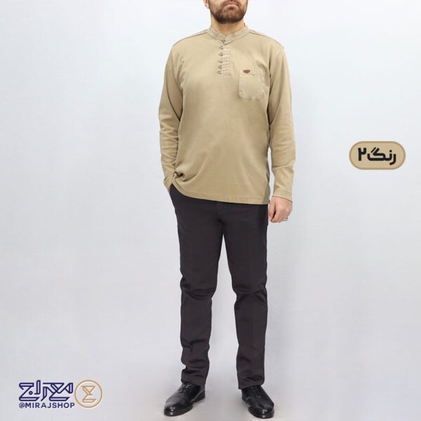 بلوز مردانه پنبه ای یقه فرنج دکمه بندی