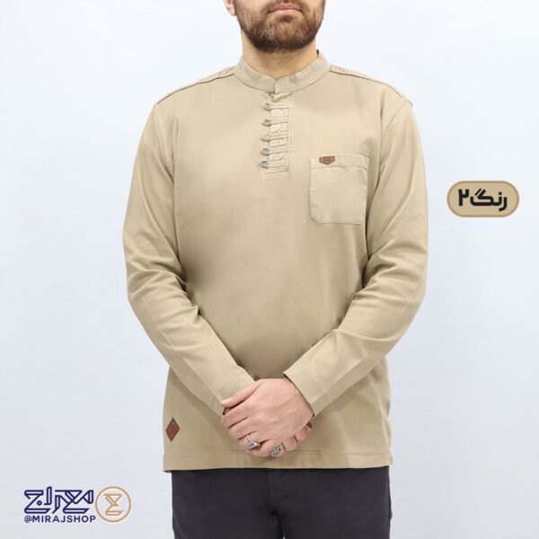 بلوز مردانه پنبه ای یقه فرنج دکمه بندی