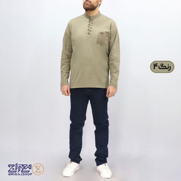 بلوز مردانه پنبه ای یقه فرنج دکمه بندی