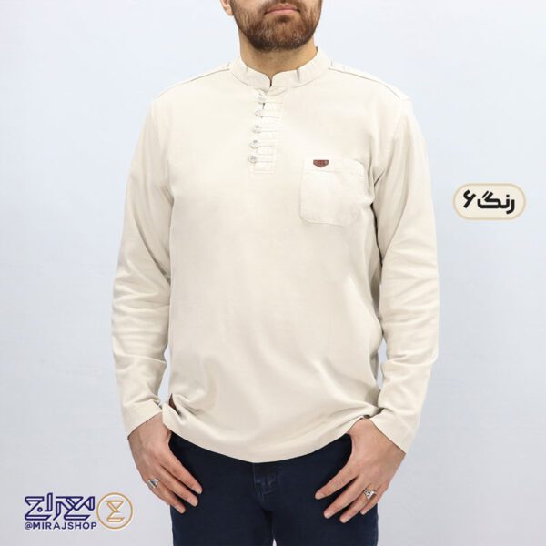 بلوز مردانه پنبه ای یقه فرنج دکمه بندی