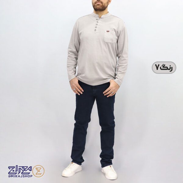 بلوز مردانه پنبه ای یقه فرنج دکمه بندی