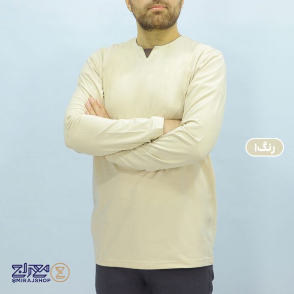 بلوز مردانه یقه کوبایی پنبه کشی ماراتن