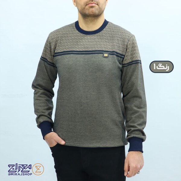 بلوز مردانه پنبه ژاکارد یقه گرد