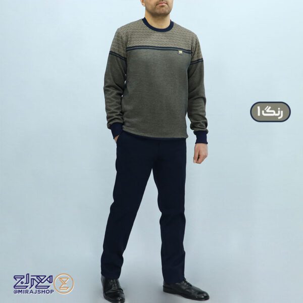 بلوز مردانه پنبه ژاکارد یقه گرد