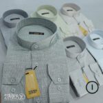 پیراهن مردانه پنبه کنفی بافت اسلپ یقه دیپلمات