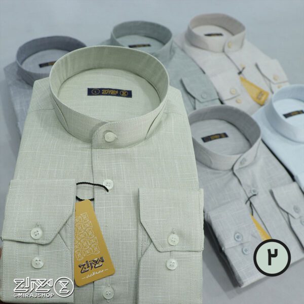 پیراهن مردانه پنبه کنفی بافت اسلپ یقه دیپلمات